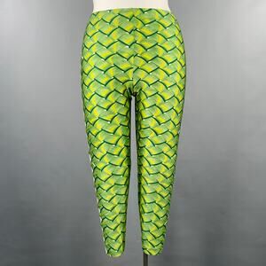 HERMES Size 10 Green Yellow Lycra Woven Elastic Waistband Leggings